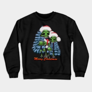 Merry christmas, funny mushroom skull with christmas hat Crewneck Sweatshirt